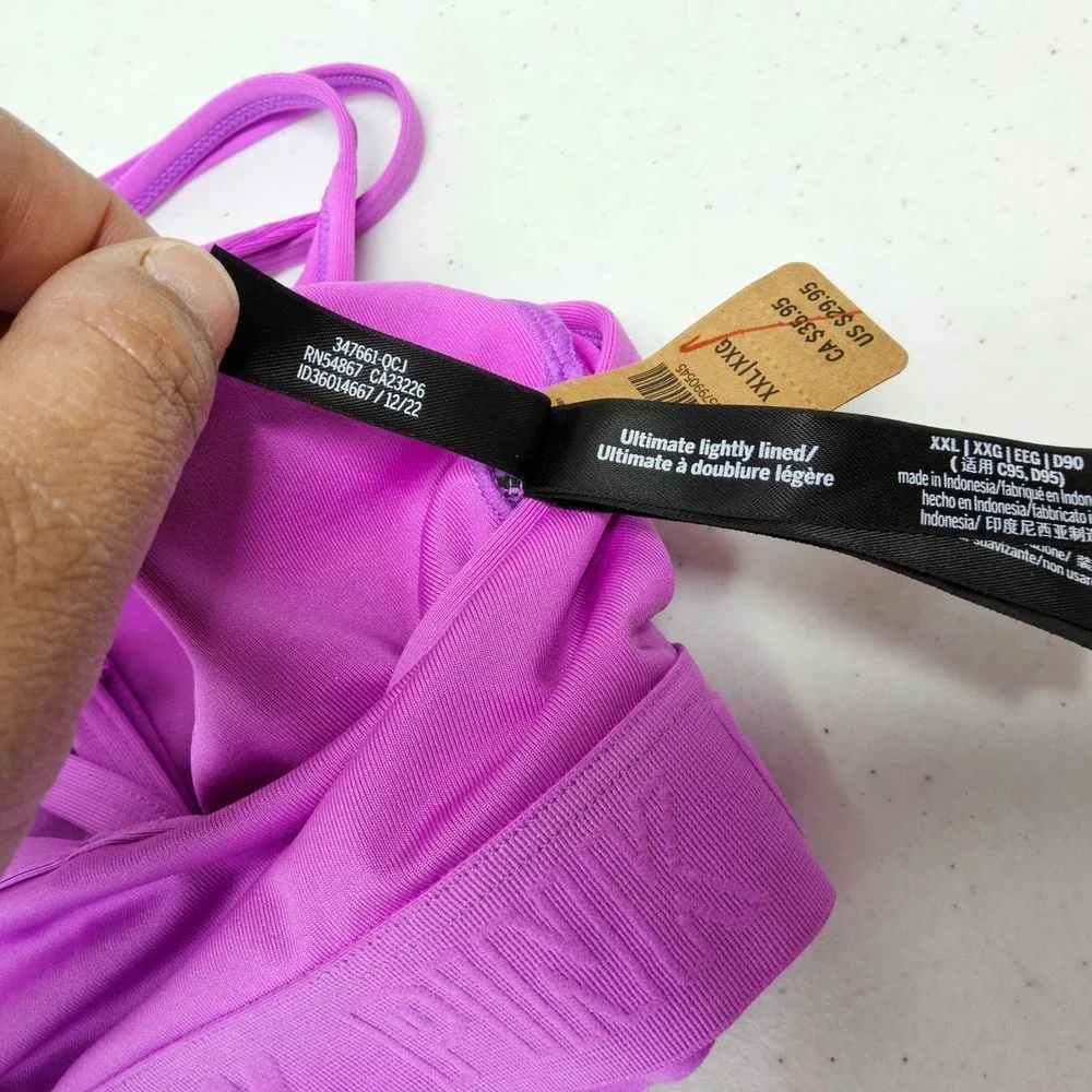 PINK Sports Bra Women XXL Purple Ultimate Lightly Lined Strappy Low Impact
